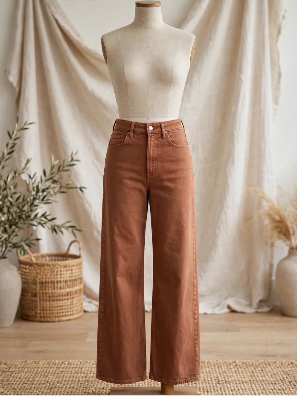 Old Navy 8 Sky-Hi Wide Leg Jeans Extra High Rise Secret Smooth Rust Brown
